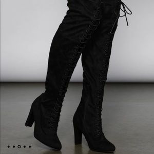 OVER THE KNEE LACE UP BOOTS SUADE INNER ZIP ENCLOSURE MODA SIZE 7